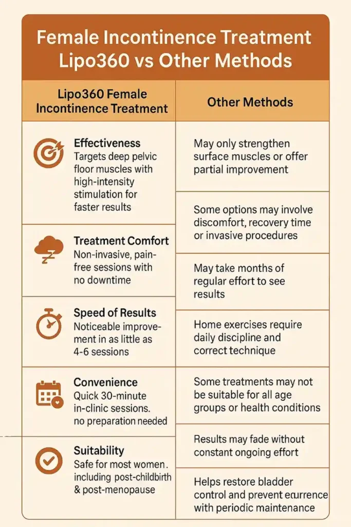 Comprehensive Guide To Female Incontinence Treatment Options 1 Table showing benefits of incontinence treatment Weybridge