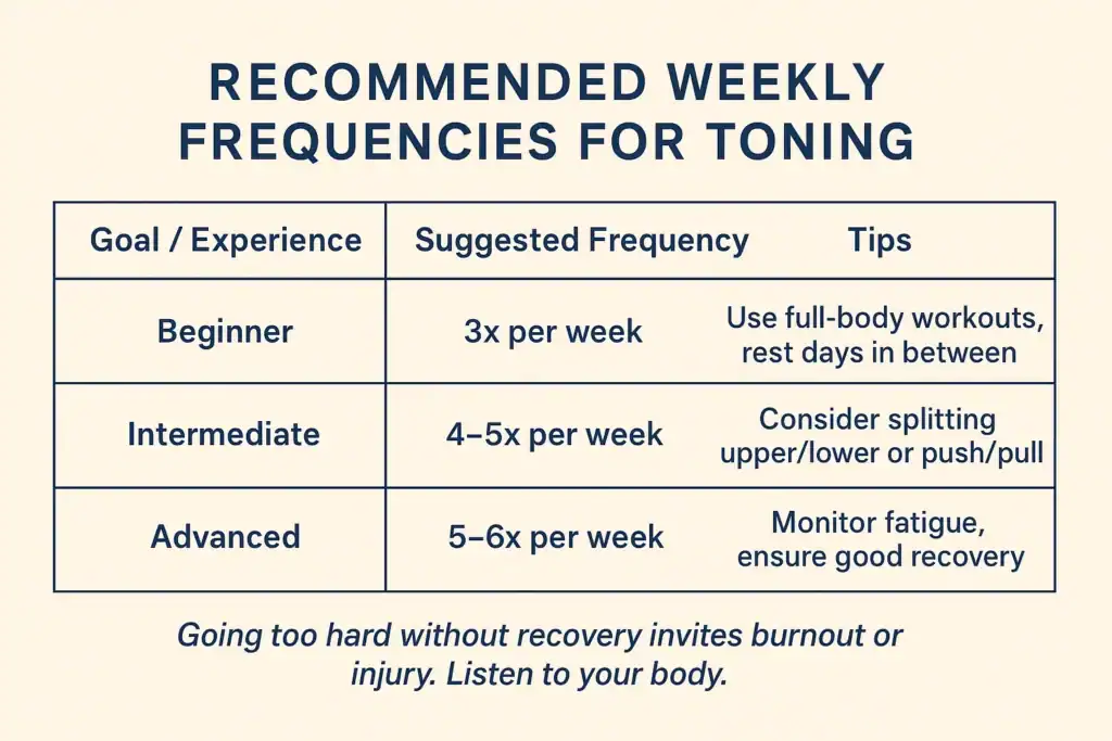 Graphic to show how often you should do exercise to help with toning Weybridge